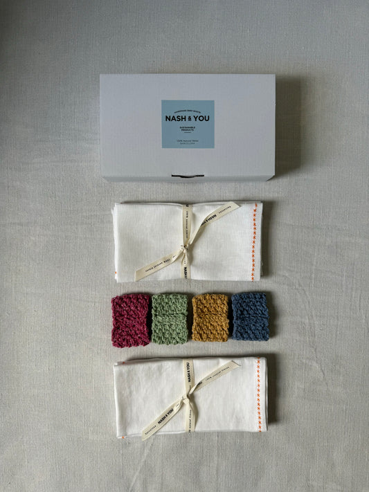 Pack White Napkin Pack with Crochet Napkin Rings